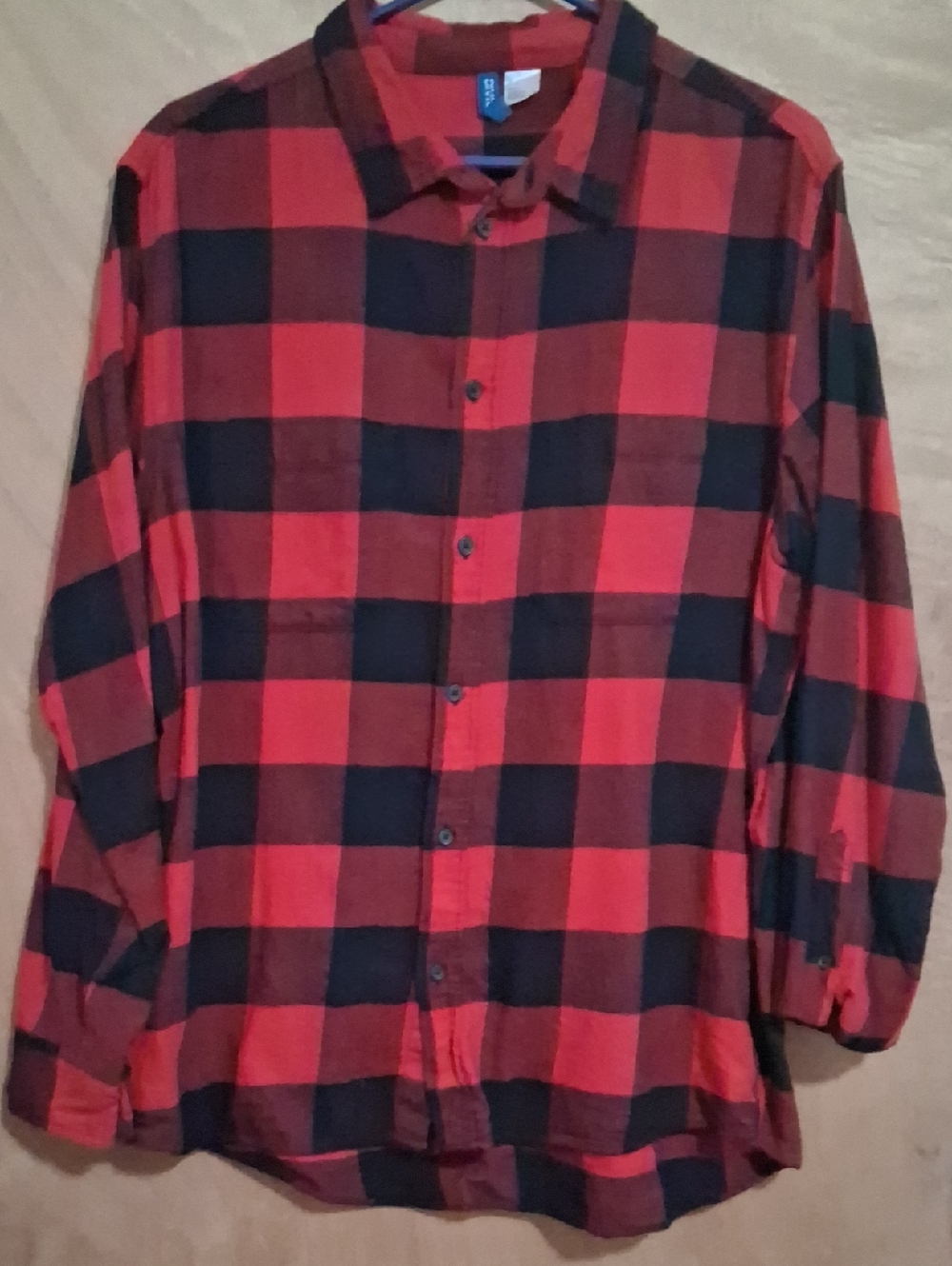 Divided Red and Black Buffalo Plaid Button-Down Shirt
